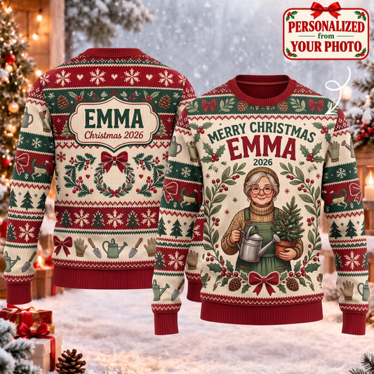 Personalized Merry Christmas Gardener Ugly Sweater - Custom Photo & Names | Christmas Gift | UGS01 Hobbies & Lifestyle