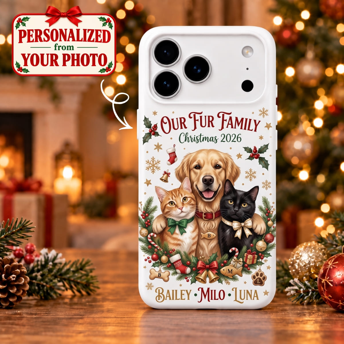 Personalized Our Fur Family Christmas iPhone Case - Custom Photo & Name | Christmas Gift | PHC01 Pets