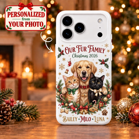 Personalized Our Fur Family Christmas iPhone Case - Custom Photo & Name | Christmas Gift | PHC01 Pets
