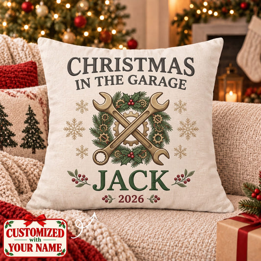 Personalized Christmas In The Garage Pillow - Custom Name | Christmas Gift | HPL01 Occupations