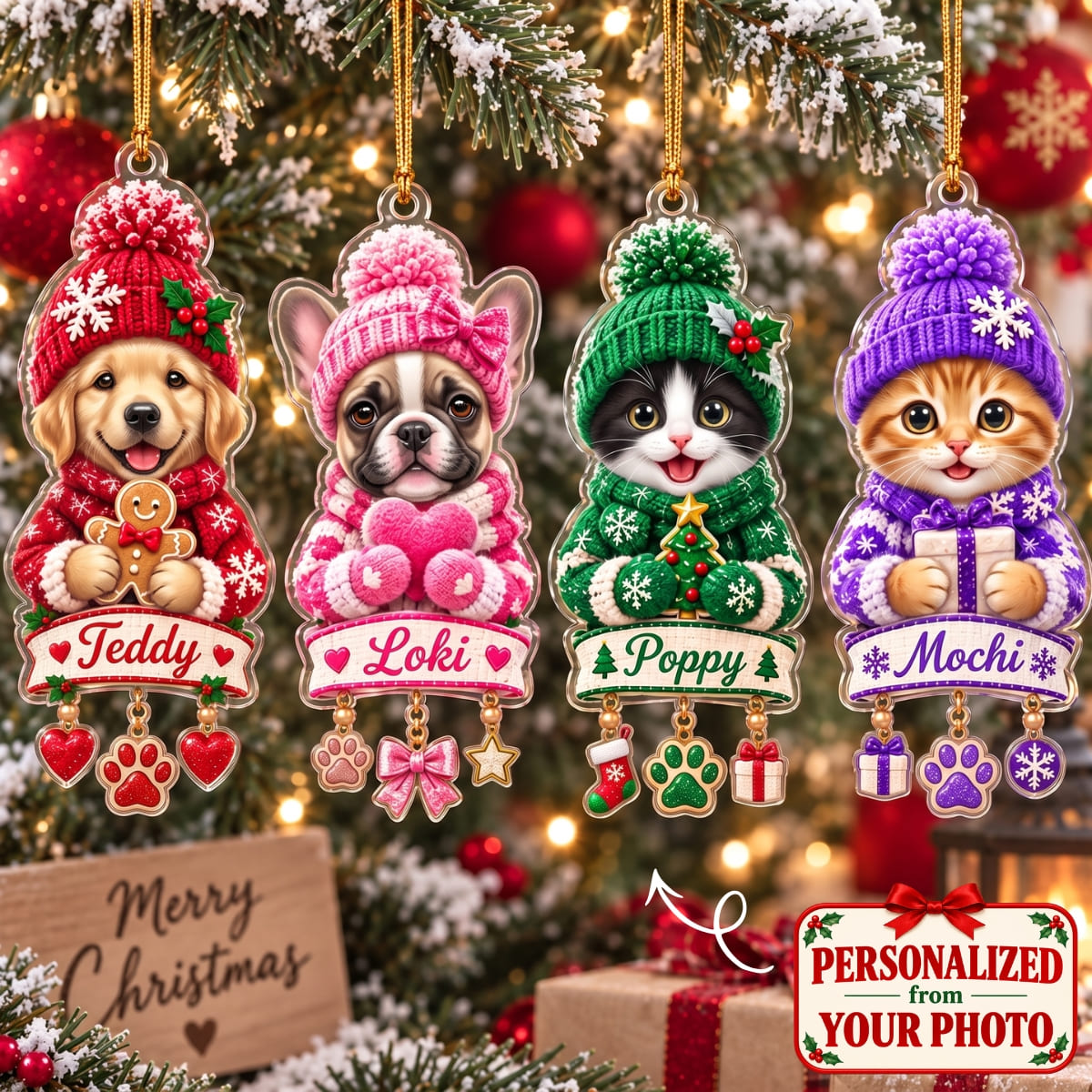 (Made In The USA) Personalized Pet Our Fur Family Christmas Ornament - Custom Photo & Name | Christmas Gift | ONM05 Pets