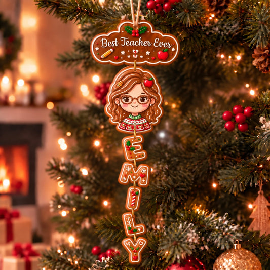 (Made In The USA) Personalized Best Teacher Ever Vertical Drop Acrylic Ornament - Custom Photo & Name | Christmas Gift | ONM03 Occupations