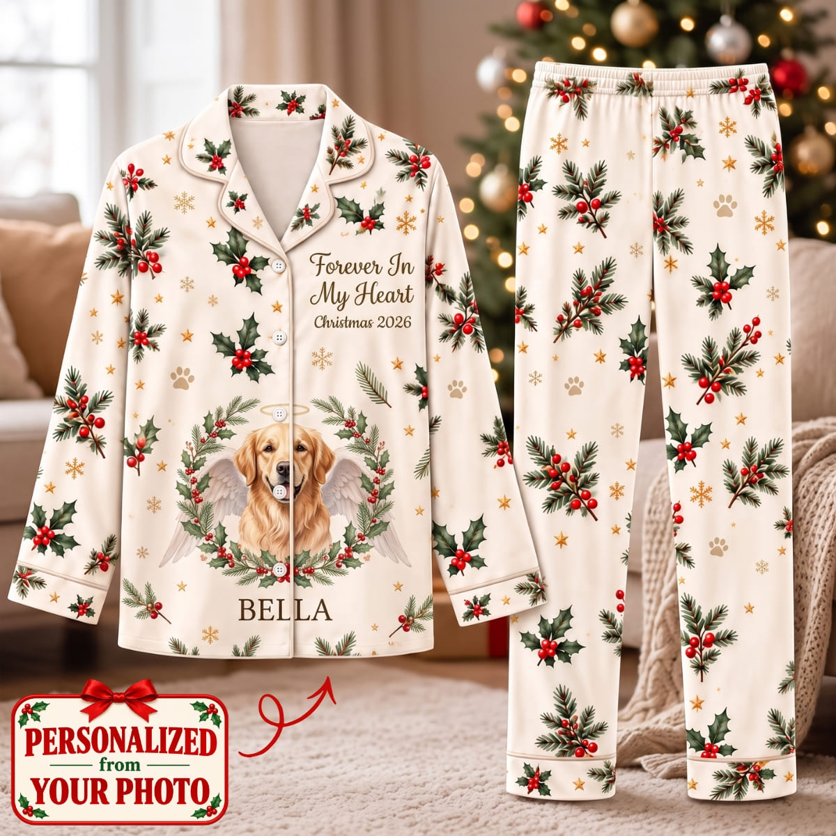 Personalized Pet Forever In My Heart Long Pajama Set - Custom Photo & Name | Christmas Gift | PYM01 Pets