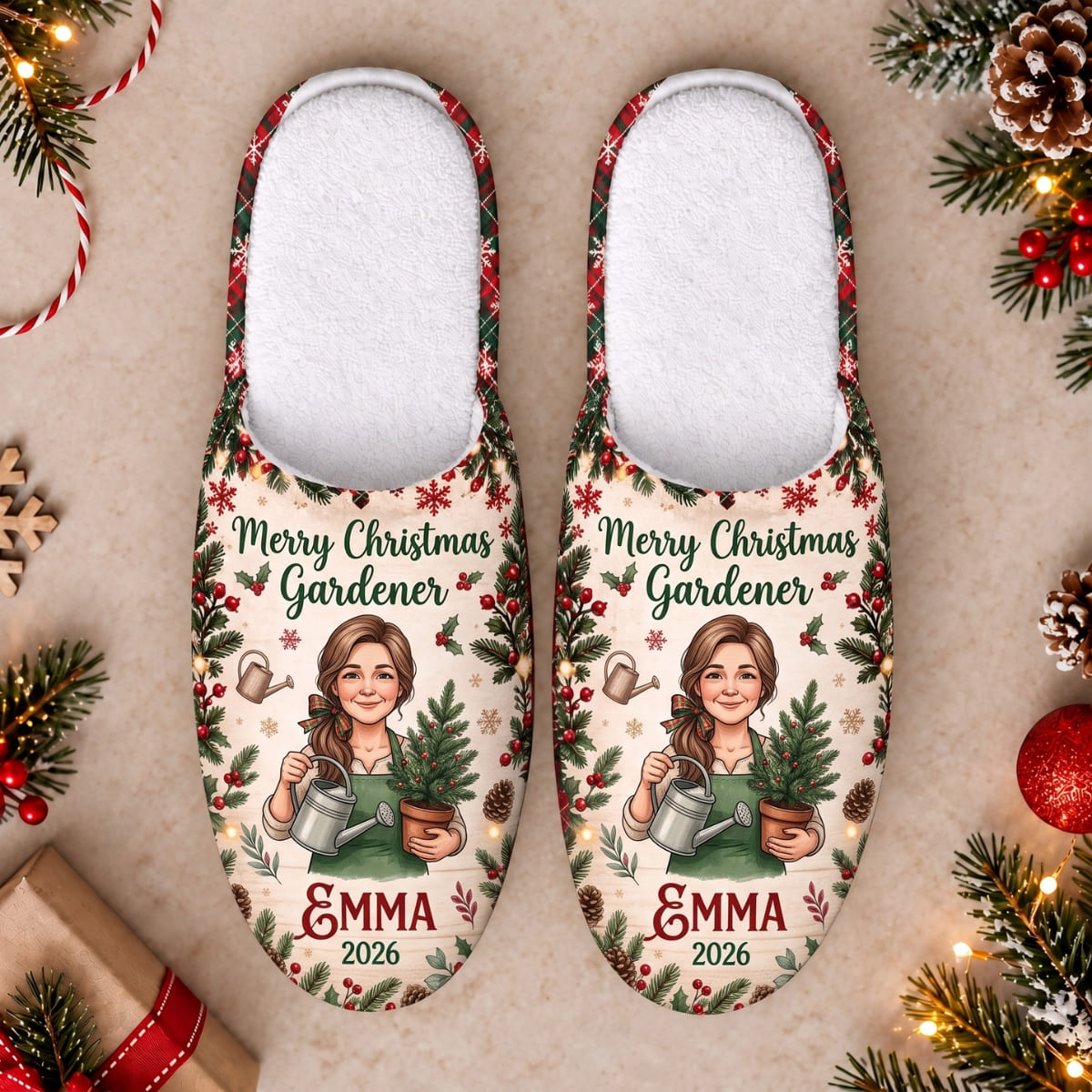 Personalized Merry Christmas Gardener Slippers - Custom Photo & Name | Christmas Gift | SLP01 Hobbies & Lifestyle