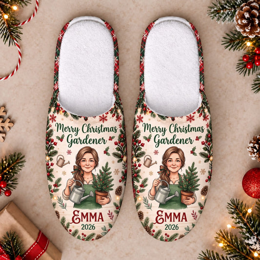 Personalized Merry Christmas Gardener Slippers - Custom Photo & Name | Christmas Gift | SLP01 Hobbies & Lifestyle