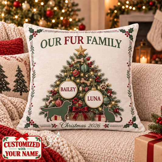 Personalized Pet Our Fur Family Pillow - Custom Name | Christmas Gift | HPL01 Pets