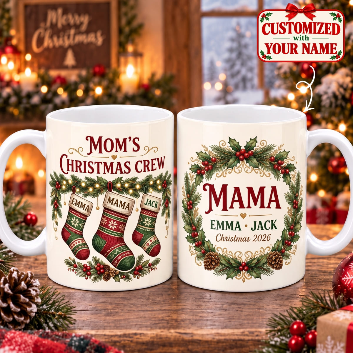 Personalized Mom's Christmas Crew Mug - Custom Name | Christmas Gift | MUG01 Family