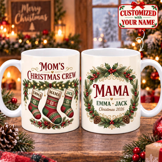 Personalized Mom's Christmas Crew Mug - Custom Name | Christmas Gift | MUG01 Family
