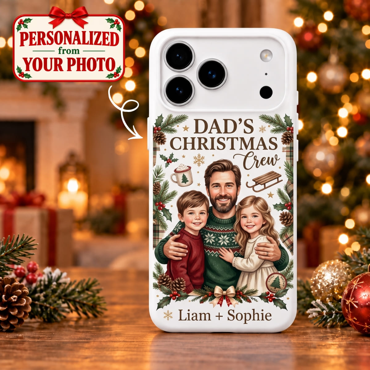 Personalized Dad's Christmas Crew iPhone Case - Custom Photo & Name | Christmas Gift | PHC01 Family