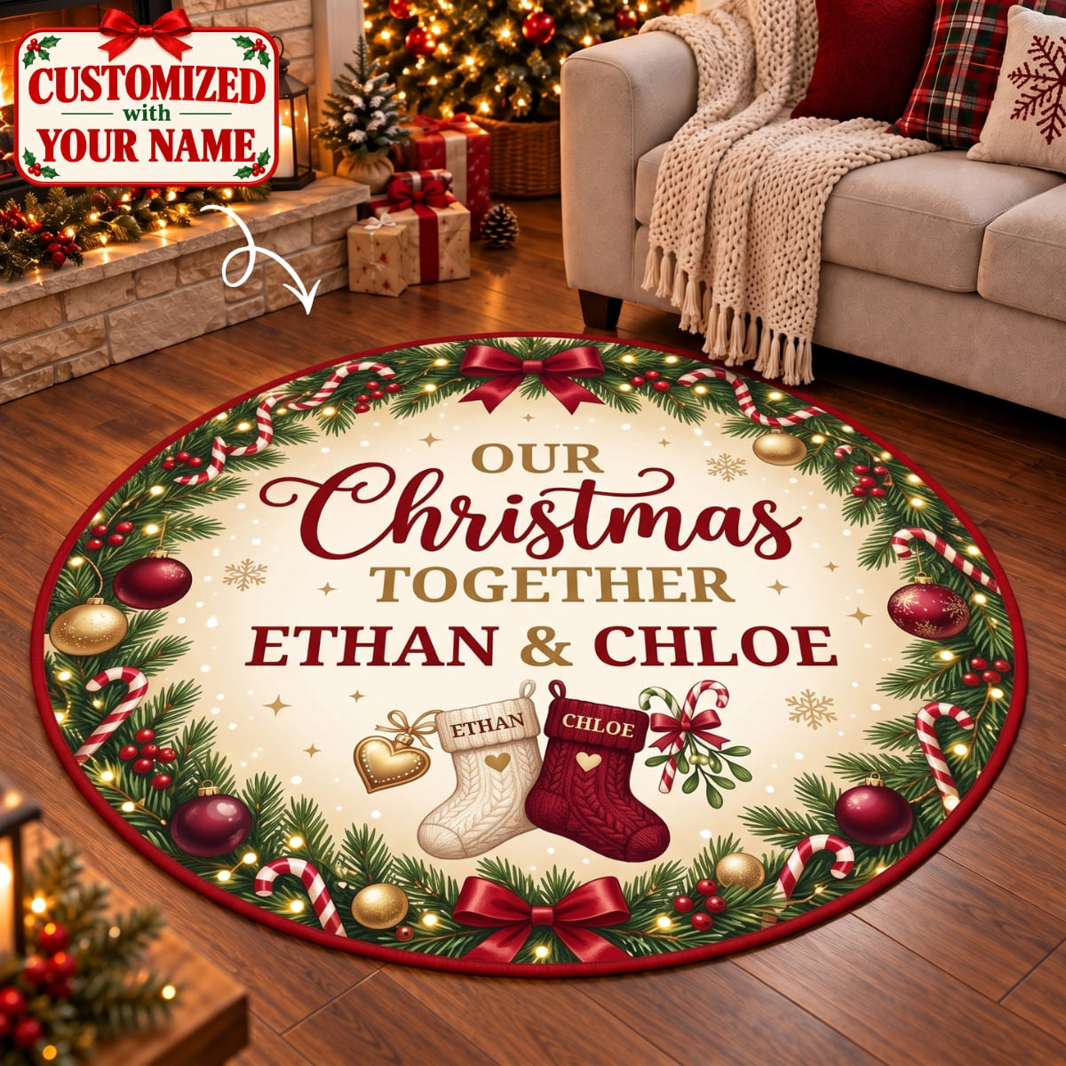 Personalized Our Christmas Together Round Rug - Custom Name | Christmas Gift | RRD01 Couples