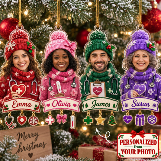 (Made In The USA) Personalized Nurse Merry Christmas Ornament - Custom Photo & Name | Christmas Gift | ONM05 Occupations
