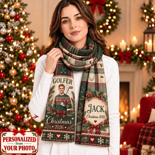 Personalized Golfer Christmas Scarf - Custom Photo & Names | Christmas Gift | SCT01 Hobbies & Lifestyle
