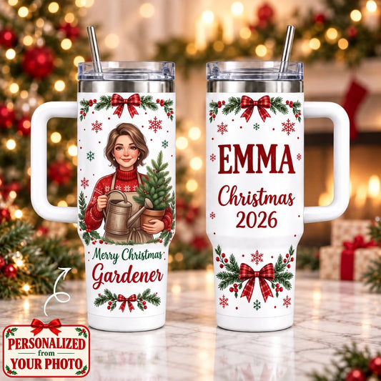 Personalized Gardener Christmas 40oz Tumbler with Handle – Custom Photo & Names | Christmas Gift | TBL01 Hobbies & Lifestyle