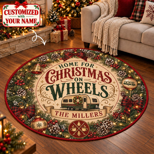 Personalized Christmas On Wheels Round Rug - Custom Name | Christmas Gift | RRD01 Hobbies & Lifestyle