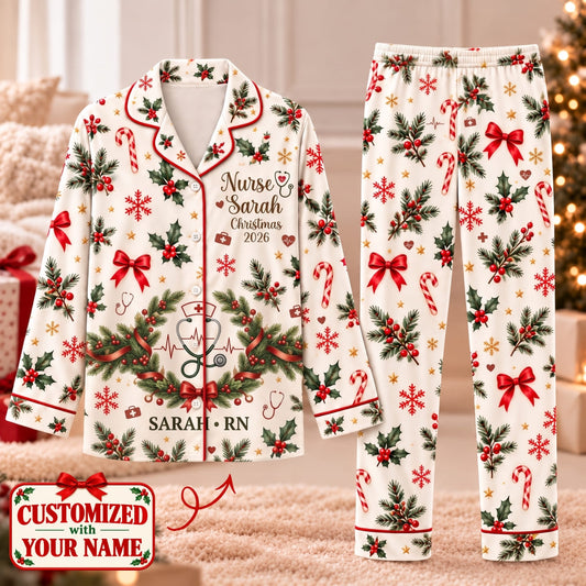 Personalized Nurse Christmas Long Pajama Set - Custom Name | Christmas Gift | PYM01 Occupations