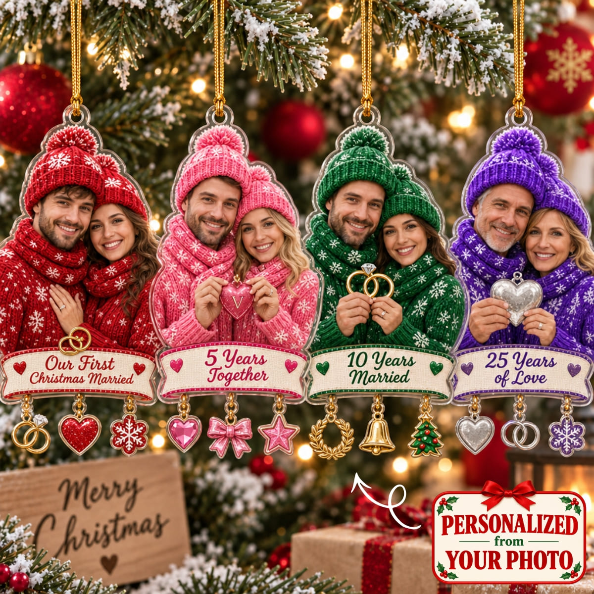 (Made In The USA) Personalized Couple Christmas Married Ornament - Custom Photo & Name | Christmas Gift | ONM05 Couples
