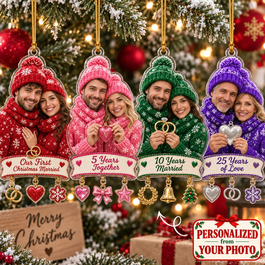 (Made In The USA) Personalized Couple Christmas Married Ornament - Custom Photo & Name | Christmas Gift | ONM05 Couples