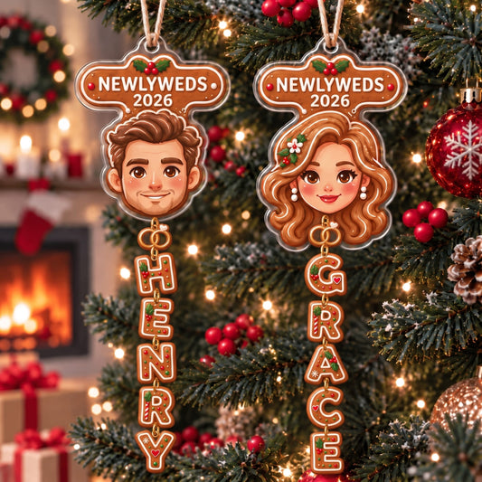 (Made In The USA) Personalized Newly Weds Vertical Drop Acrylic Ornament - Custom Photo & Name | Christmas Gift | ONM03 Couples