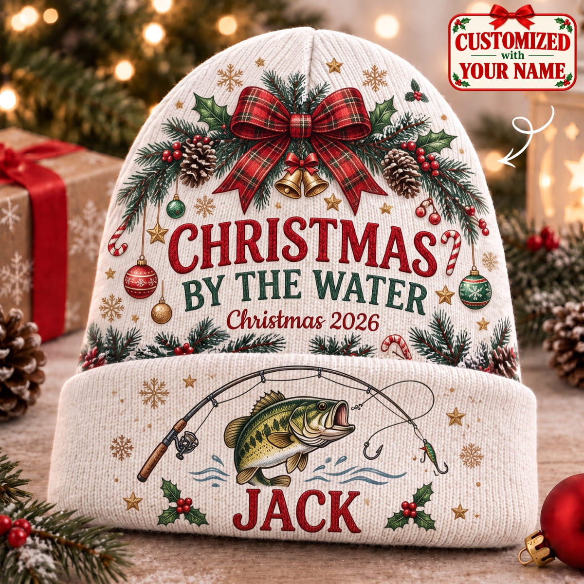 Personalized Christmas By The Water Knitted Hat - Custom Name | Christmas Gift | ML01 Hobbies & Lifestyle