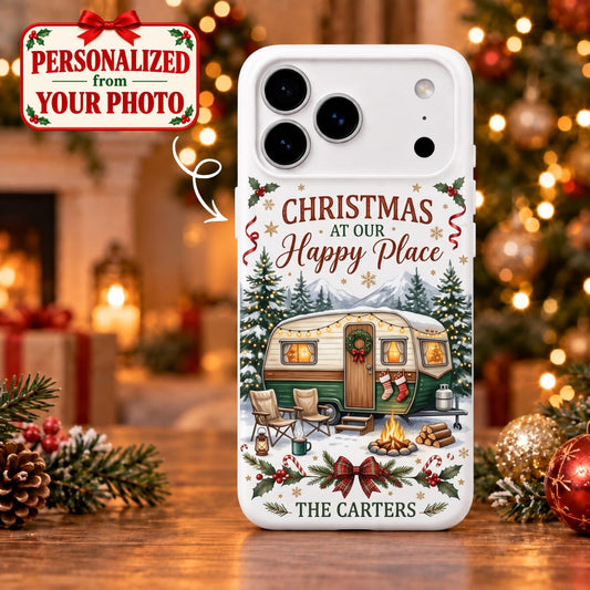 Personalized Christmas At Our Happy Place iPhone Case - Custom Name | Christmas Gift | PHC01 Family