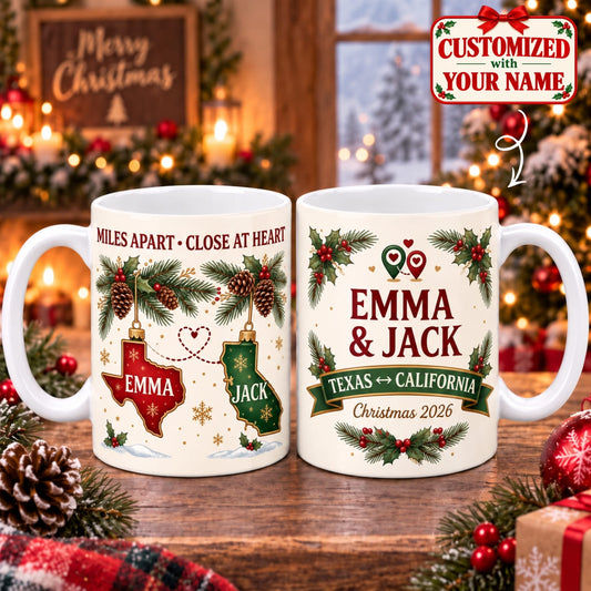 Personalized Miles Apart - Close At Heart Mug - Custom Name | Christmas Gift | MUG01 Couples