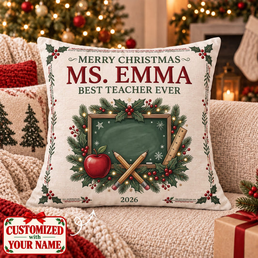 Personalized Merry Christmas Teacher Pillow - Custom Name | Christmas Gift | HPL01 Occupations