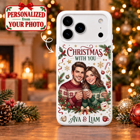 Personalized Couple Christmas With You iPhone Case - Custom Photo & Name | Christmas Gift | PHC01 Couples