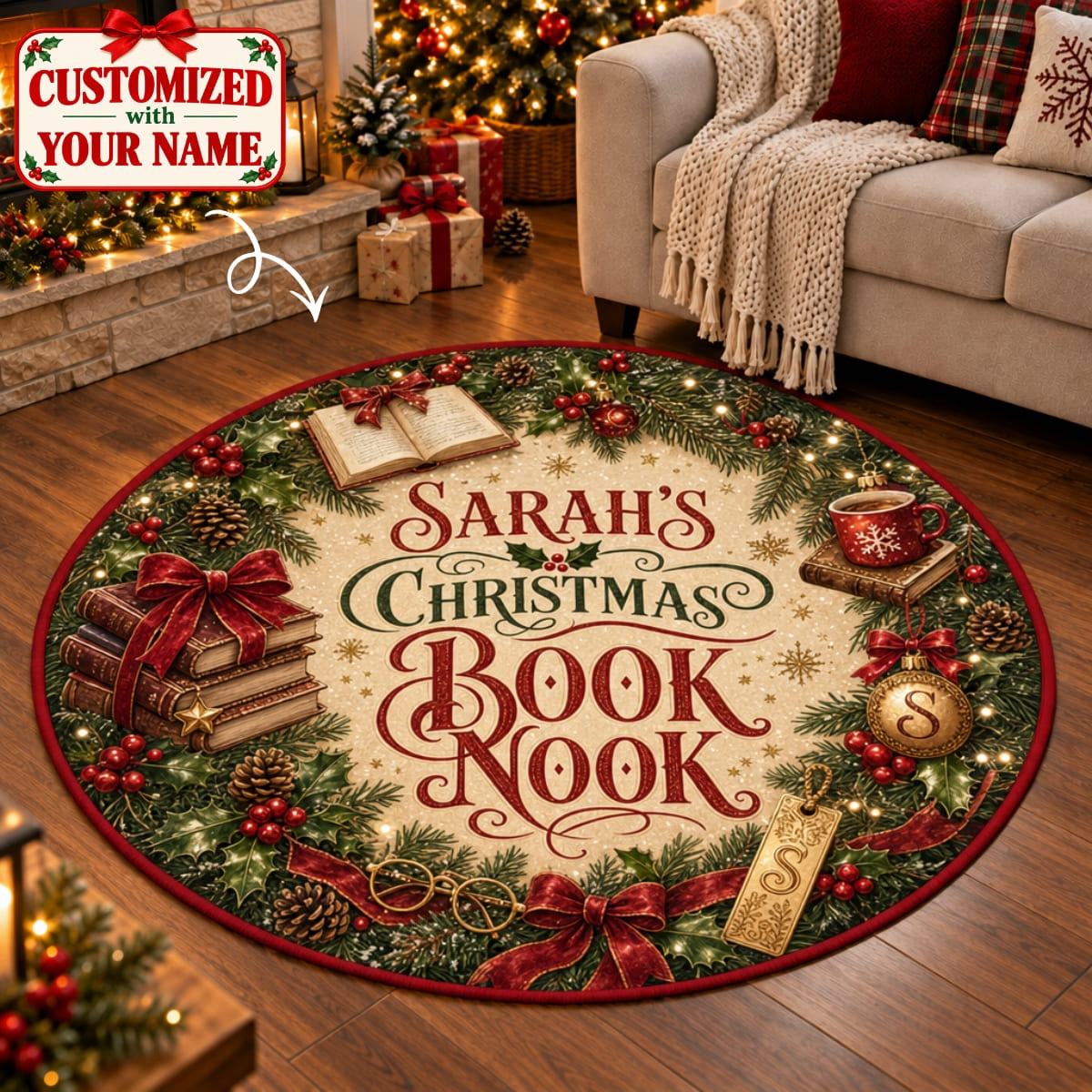 Personalized Book Lover Christmas Round Rug - Custom Name | Christmas Gift | RRD01 Hobbies & Lifestyle
