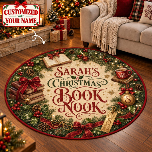 Personalized Book Lover Christmas Round Rug - Custom Name | Christmas Gift | RRD01 Hobbies & Lifestyle