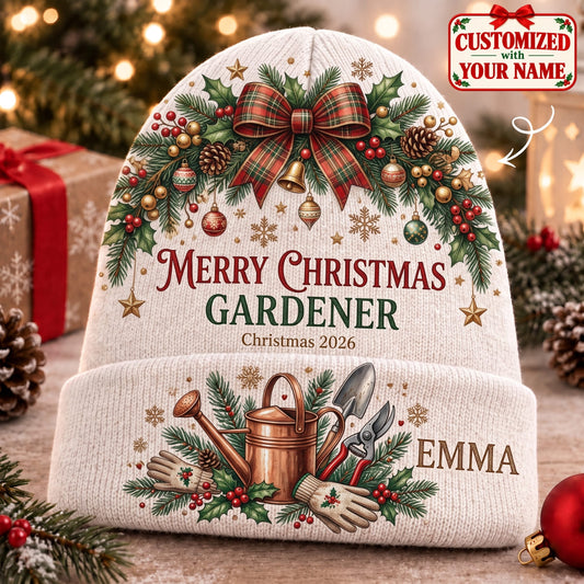 Personalized Merry Christmas Gardener Knitted Hat - Custom Name | Christmas Gift | ML01 Hobbies & Lifestyle