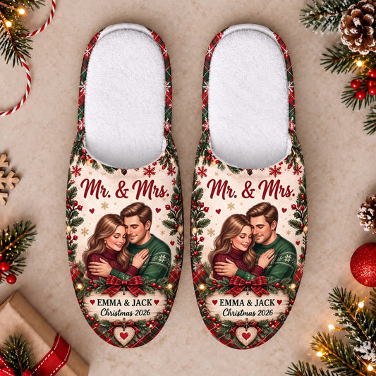Personalized Mr. & Mrs. Christmas Slippers - Custom Photo & Name | Christmas Gift | SLP01 Couples