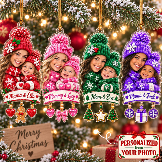 (Made In The USA) Personalized Mom's Christmas Crew Ornament - Custom Photo & Name | Christmas Gift | ONM05 Family