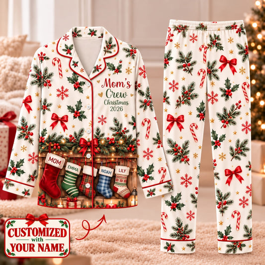 Personalized Mom's Christmas Crew Long Pajama Set - Custom Name | Christmas Gift | PYM01 Family