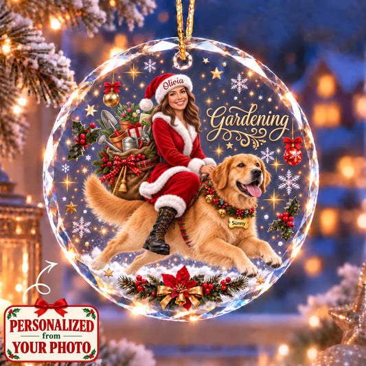 (Made In The USA) Personalized Gardener & Pet Christmas Round Glass Ornament - Custom Photo, Name & Pet | Christmas Gift | ONM01 Hobbies & Lifestyle