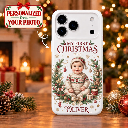 Personalized Baby's First Christmas iPhone Case - Custom Photo & Name | Christmas Gift | PHC01 Family