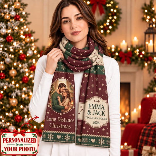 Personalized Long Distance Christmas Scarf - Custom Photo & Names | Christmas Gift | SCT01 Couples