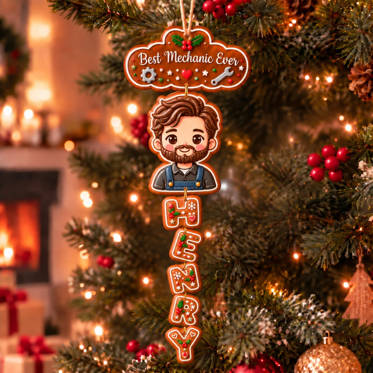 (Made In The USA) Personalized Best Mechanic Ever Vertical Drop Acrylic Ornament - Custom Photo & Name | Christmas Gift | ONM03 Occupations
