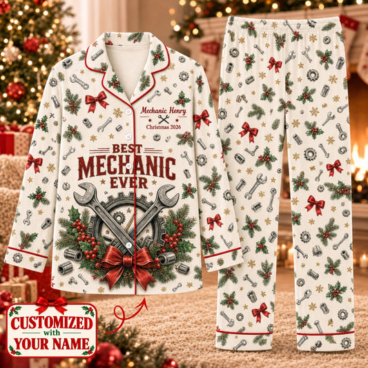 Personalized Best Mechanic Ever Long Pajama Set - Custom Name | Christmas Gift | PYM01 Occupations