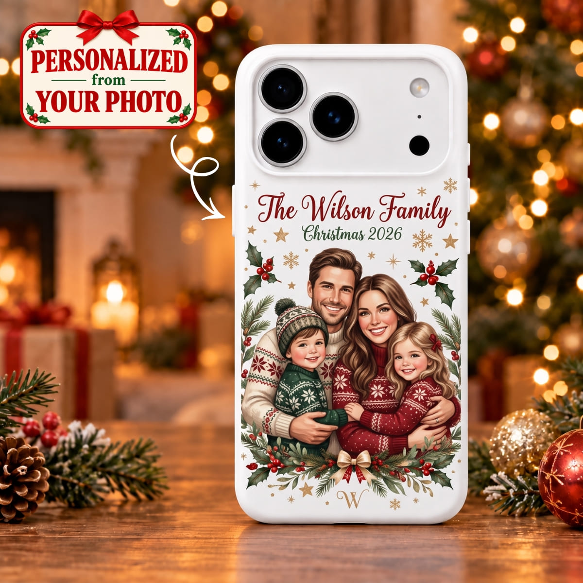 Personalized Family Christmas iPhone Case - Custom Photo & Name | Christmas Gift | PHC01 Family