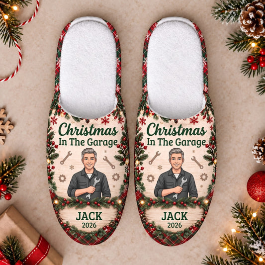 Personalized Christmas In The Garage Slippers - Custom Photo & Name | Christmas Gift | SLP01 Occupations