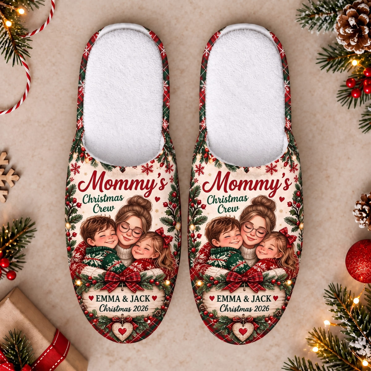 Personalized Mommy's Christmas Crew Slippers - Custom Photo & Name | Christmas Gift | SLP01 Family