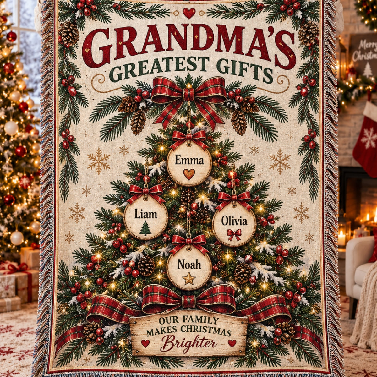 Personalized Grandma's Greatest Gifts Woven Blanket - Custom Name | Christmas Gift | WBL01 Family