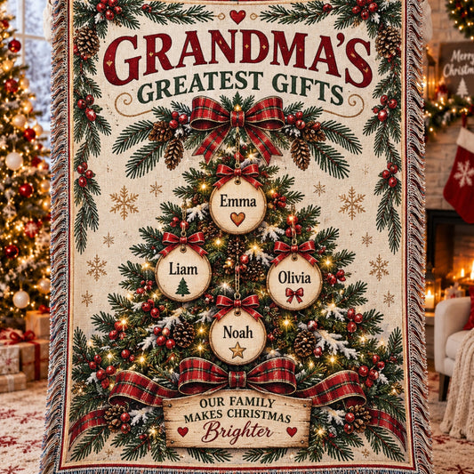 Personalized Grandma's Greatest Gifts Woven Blanket - Custom Name | Christmas Gift | WBL01 Family