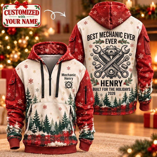 Personalized Mechanic Christmas Quarter Zipper Hoodie - Custom Name | Christmas Gift | HDZ01 Occupations