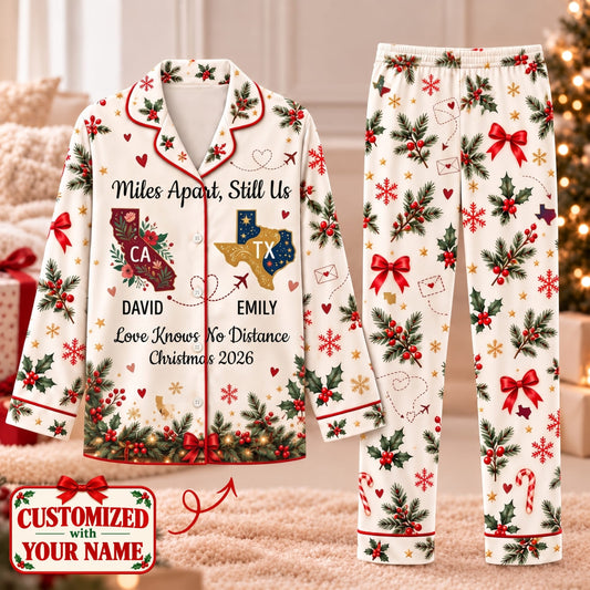 Personalized Love Know No Distance Long Pajama Set - Custom Name | Christmas Gift | PYM01 Couples
