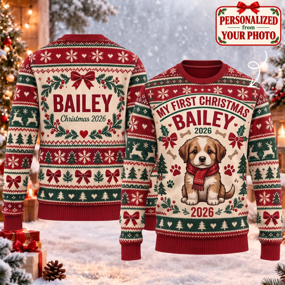 Personalized Pet My First Christmas Ugly Sweater - Custom Photo & Names | Christmas Gift | UGS01 Pets