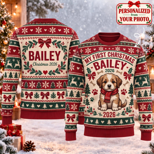 Personalized Pet My First Christmas Ugly Sweater - Custom Photo & Names | Christmas Gift | UGS01 Pets