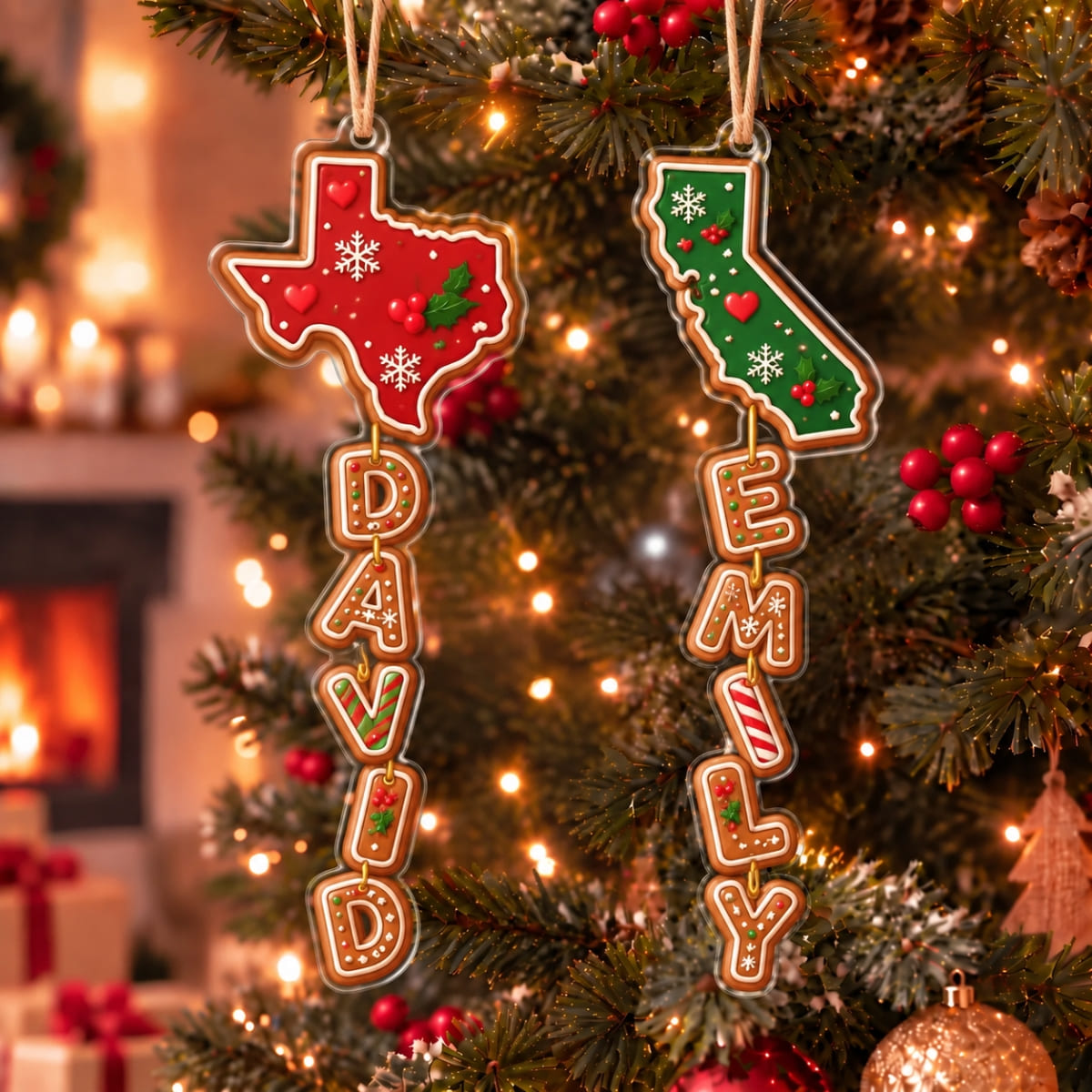 (Made In The USA) Personalized Long Distance Love Vertical Drop Acrylic Ornament - Custom Name | Christmas Gift | ONM03 Couples