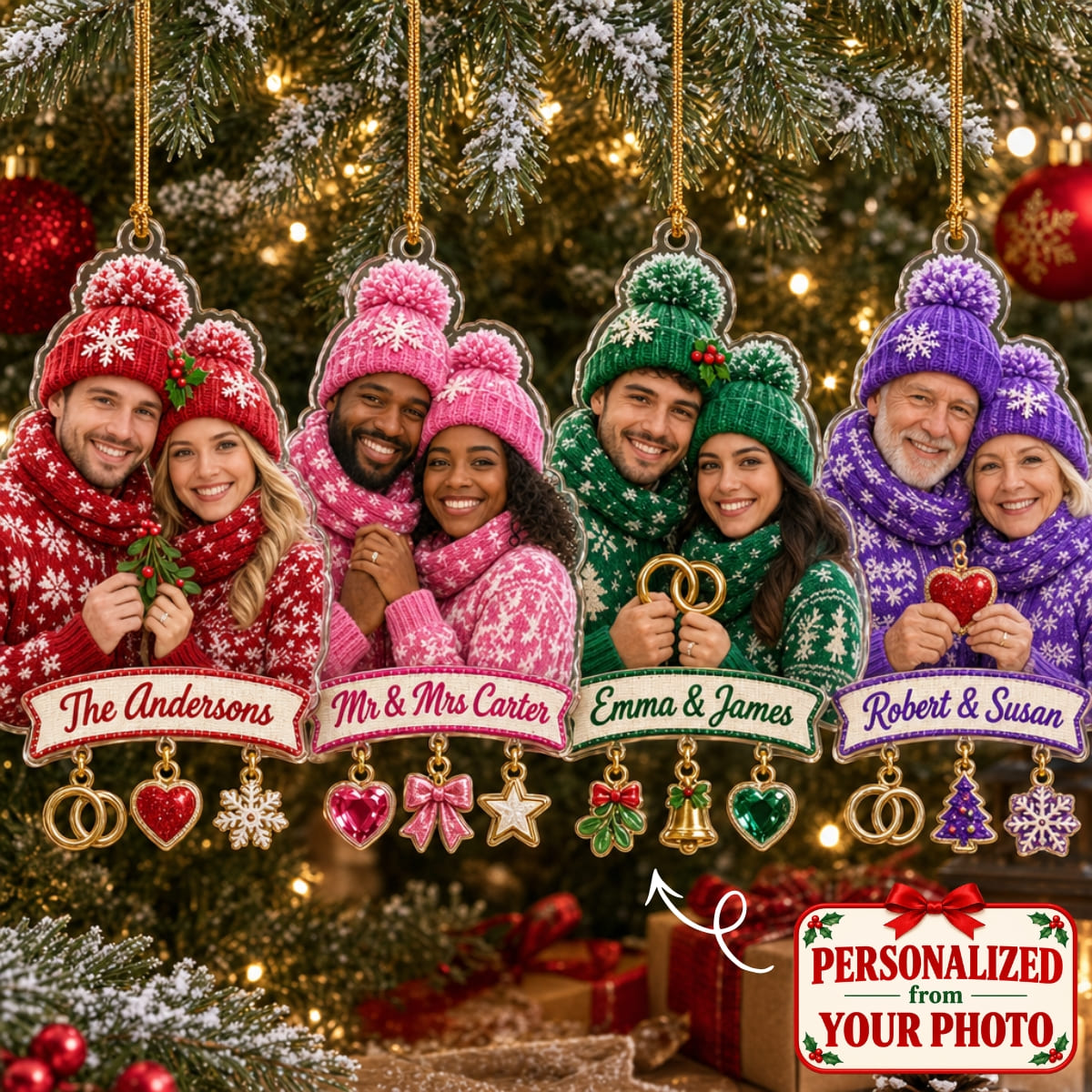 (Made In The USA) Personalized Couple Love Christmas Ornament - Custom Photo & Name | Christmas Gift | ONM05 Couples