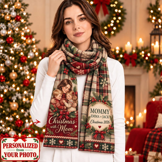 Personalized Christmas With Mom Scarf - Custom Photo & Names | Christmas Gift | SCT01 Family